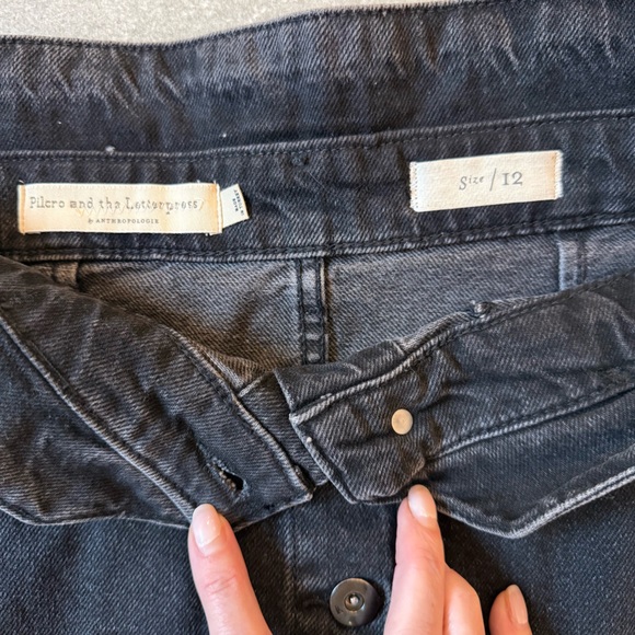 Pilcro and the Letterpress Anthropologie Black Button Front Denim Mini Skirt 12 - Picture 7 of 9